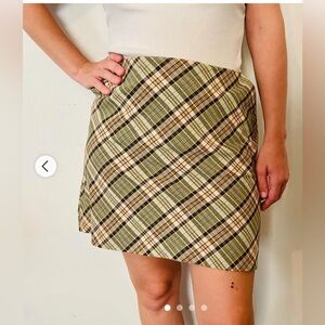 2001 Old Navy Y2K Mini Skirt 14 Green Orange Brown Plaid Schoolgirl Academia
